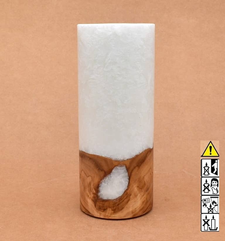 Kerze mit Holz Unikat Rund 80 x 200 mm mit Teelicht Nr.: 34