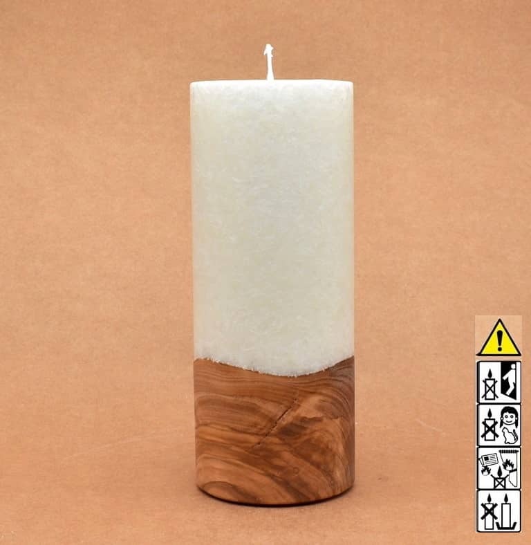 Kerze mit Holz Unikat Rund 80 x 200 mm mit Docht Nr.: 13