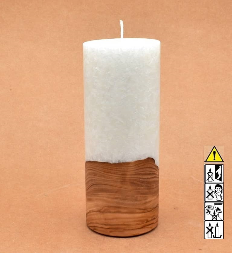 Kerze mit Holz Unikat Rund 80 x 200 mm mit Docht Nr.: 13