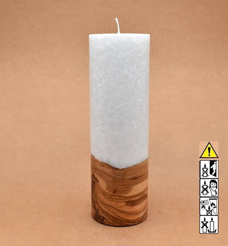 Kerze 80x250mm mit Holzelement, Individuelle, persönliche Hochzeitskerze  Holzkerze, Rund Stearinoptik, Hochzeitskerze mit Teelicht im Kerzen online Shop für Hochzeiten bestellen, günstig kaufen.
