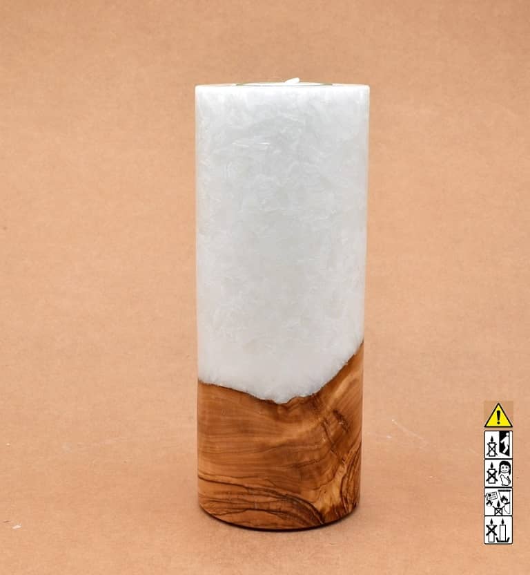 Kerze mit Holz Unikat Rund 80 x 200 mm mit Teelicht Nr.: 19