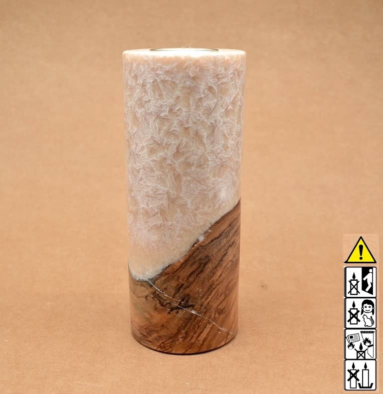 Kerze mit Holz Unikat Rund 80 x 200 mm mit Teelicht in beige Nr.: 1 Kerze mit Holz Unikat Rund 80 x 200 mm mit Teelicht in beige Nr.: 1