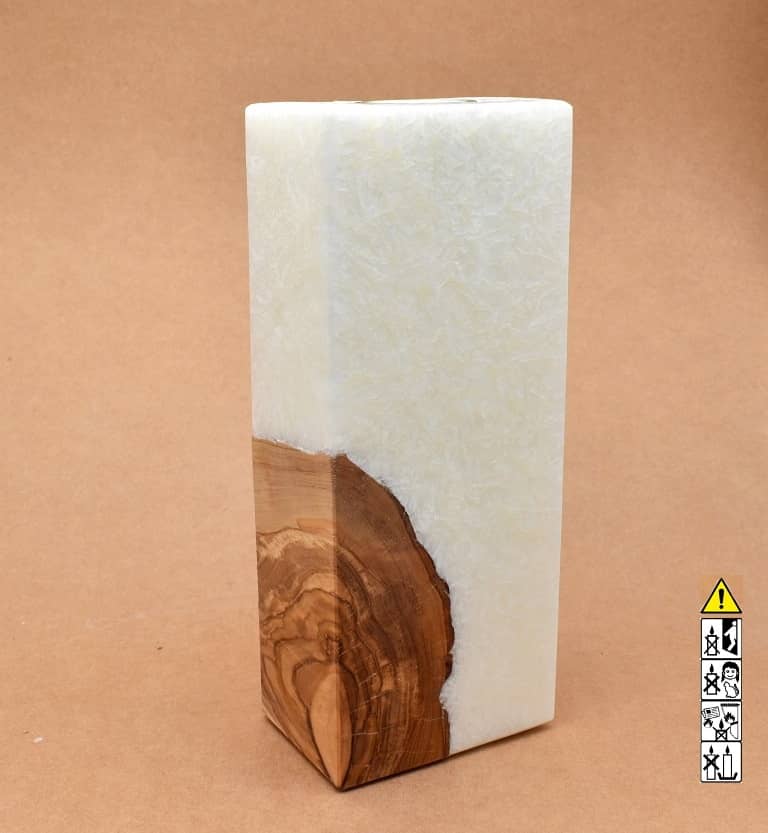 Kerze mit Holz Unikat Quader 70 x 100 x 250 mm mit Teelicht Nr.: 1
