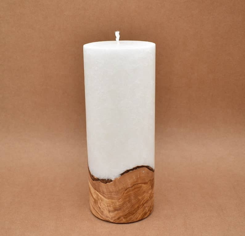 Kerze mit Holz Unikat Rund 100 x 250 mm ohne Teelichteinsatz Nr. 4