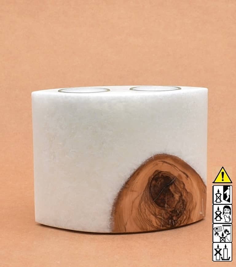 Kerze mit Holz Unikat Oval 80 x 140 x 120 mm mit 2 Teelichter Nr.: 3