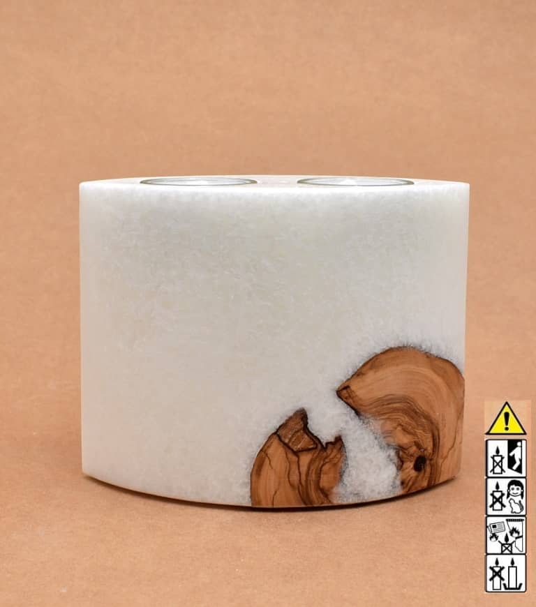 Kerze mit Holz Unikat Oval 80 x 140 x 120 mm mit 2 Teelichter Nr.: 3