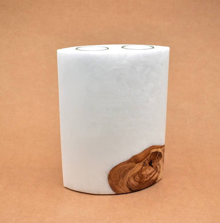 Kerze mit Holz Unikat Oval Kanten spitz 210 x 140 x 80 mm 2 x Teelicht Nr.:5