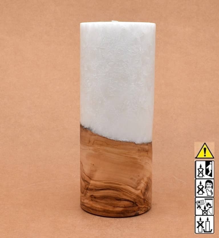 Kerze mit Holz Unikat Rund 80 x 200 mm mit Teelicht Nr.: 37
