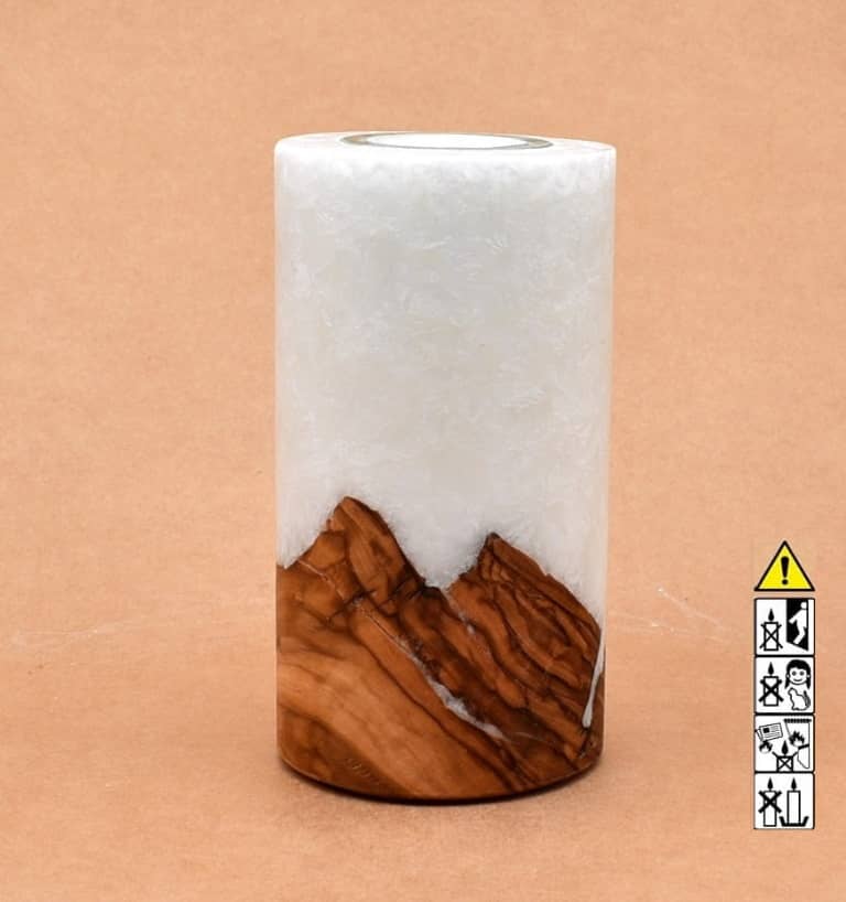 Kerze mit Holz Unikat Rund 80 x 150 mm mit Teelicht Nr.: 12