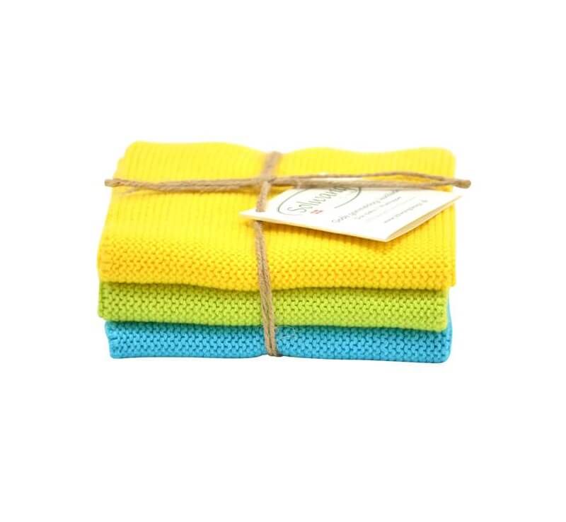  Wischtuch 3er Set von Solwang im Onlineshop kaufen aus 25 x 25 cm Baumwolle gestrickt Gelb/Lime/T?rkis kombi
