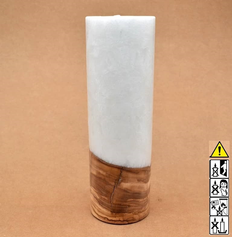 Kerze 80x250mm mit Holzelement, Individuelle, persönliche Hochzeitskerze  Holzkerze, Rund Stearinoptik, Hochzeitskerze mit Teelicht im Kerzen online Shop für Hochzeiten bestellen, günstig kaufen.