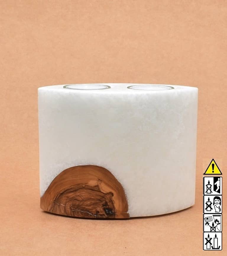 Kerze mit Holz Unikat Oval 80 x 140 x 120 mm mit 2 Teelichter Nr.: 5