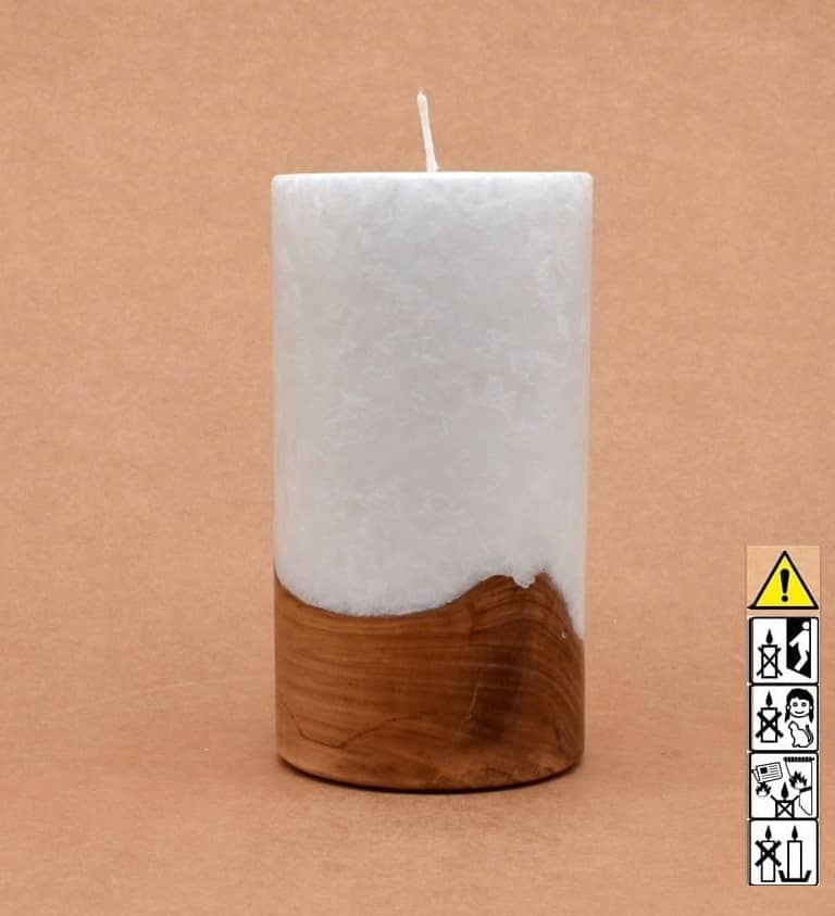 Kerze mit Holz Unikat Rund 80 x 150 mm mit Docht Nr.: 7 Kerze mit Holz Unikat Rund 80 x 150 mm mit Docht Nr.: 7