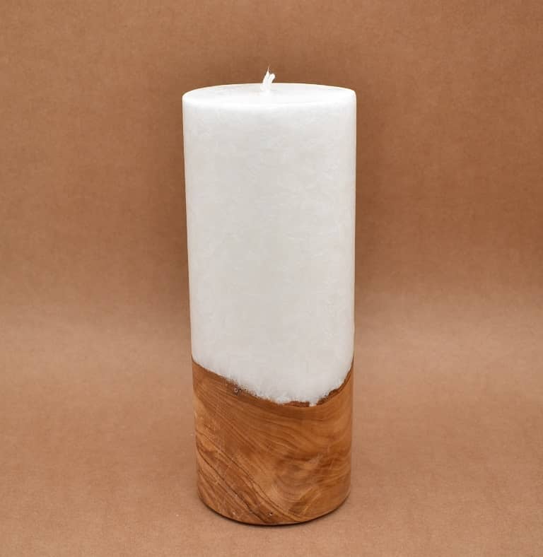 Kerze mit Holz Unikat Rund 100 x 250 mm ohne Teelichteinsatz Nr. 5