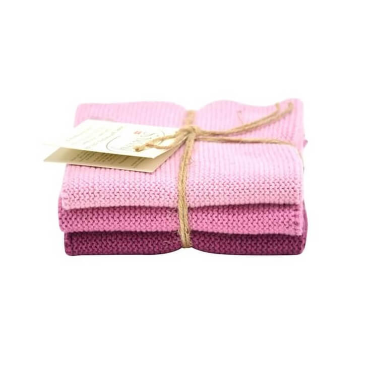 Wischtuch 3er Set von Solwang online kaufen aus 25 x 25 cm Baumwolle gestrickt Pfaume kombi