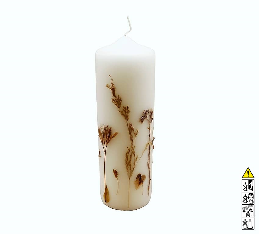 Kerze handgefertigt mit Blumendekor Ø70 x 220 mm rund Hochwertige Kerze handgefertigt mit Blumendekor Ø70 x 220 mm rund