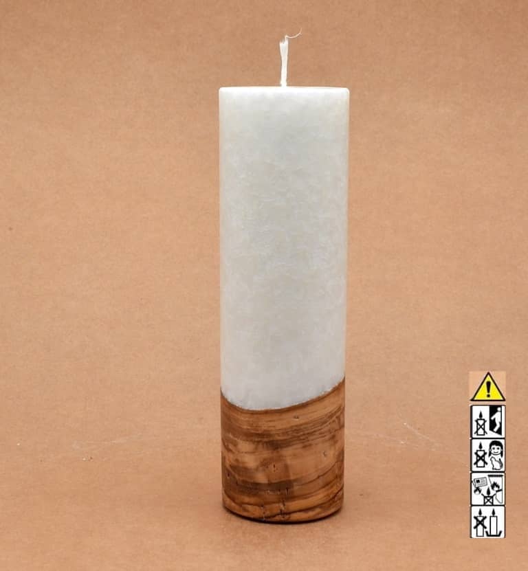 Liebliche Kerze mit Holz Unikat Rund 60 x 200 mm mit Docht Nr.: 5