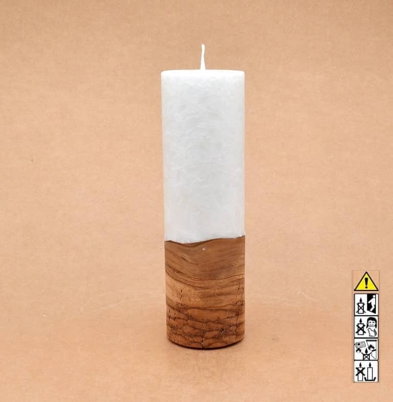 Liebliche Kerze mit Holz Unikat Rund 60 x 200 mm mit Docht Nr.: 5