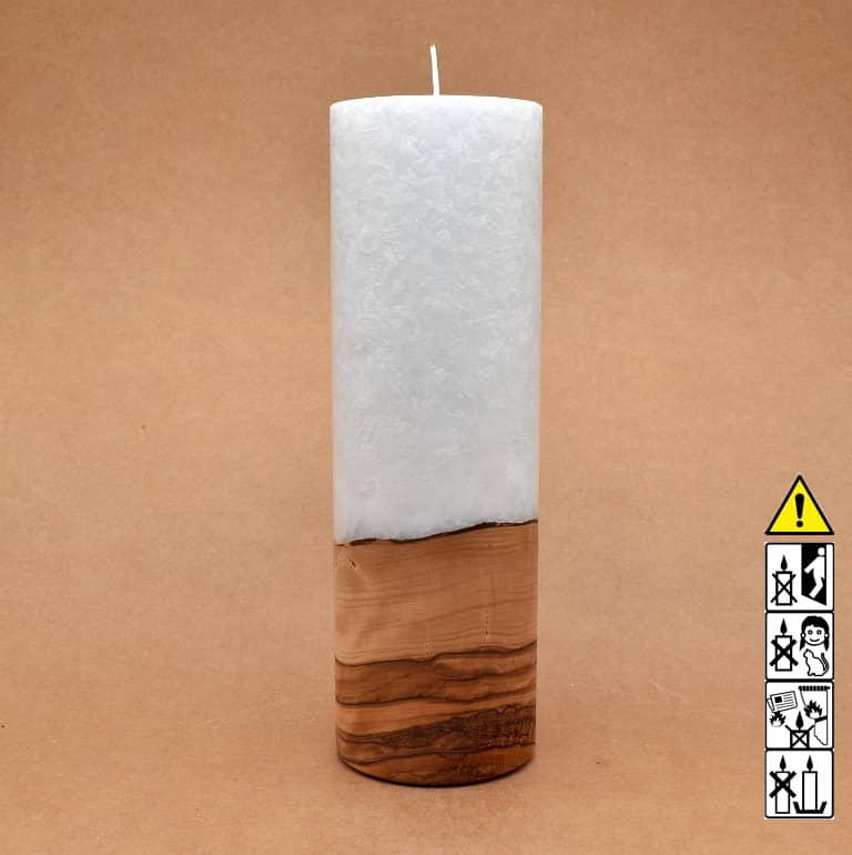 Kerze 80x250mm mit Holzelement, Individuelle, persönliche Hochzeitskerze  Holzkerze, Rund Stearinoptik, Hochzeitskerze mit Teelicht im Kerzen online Shop für Hochzeiten bestellen, günstig kaufen.