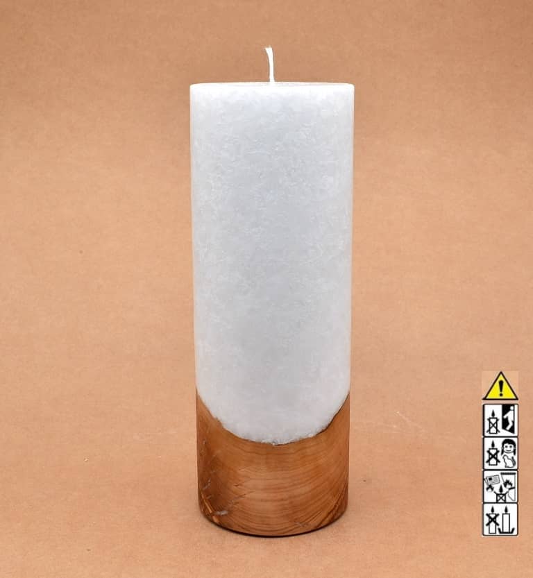 Kerze mit Holzelement, Individuelle, persönliche Hochzeitskerze  Holzkerze, Rund Stearinoptik, Hochzeitskerze mit Teelicht im Kerzen online Shop für Hochzeiten bestellen, günstig kaufen.