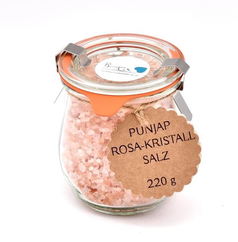 Punjab Rosa Kristallsalz, Nachhaltig im Weck Glas 220g, kulinarische Produkte online kaufen