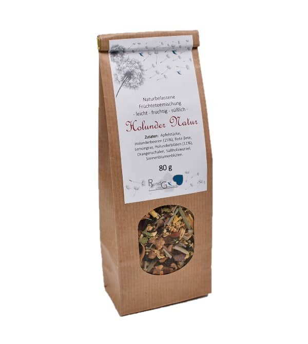 Holunder Natur Früchtetee Gebinde 80g Holunder Früchtetee Gebinde 80g natur leicht, fruchtig, süßliche Teemischung aus erlesenen Zutaten