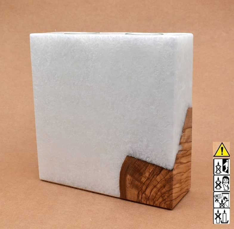 Kerze mit 1 x Holz Unikat Quader 60 x 200 x 200 mm 2 x Teelicht Nr 5
