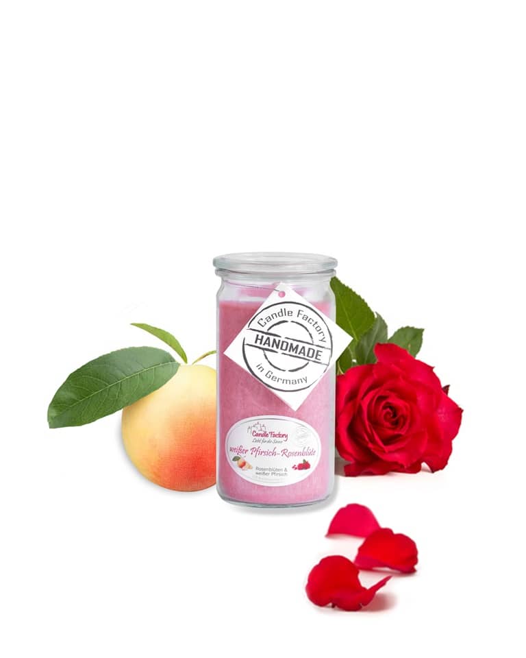 Hochwertige Duftkerze von Candle Factory Wei?er Pfirsich Rosenbl?te Mini Jumbo im Glas g?nstig in Kerzen Online Shop kaufen. Duftkerzen im Glas. Geschenkidee Wei?er Pfirsich Rosenbl?te Mini Jumbo im Glas