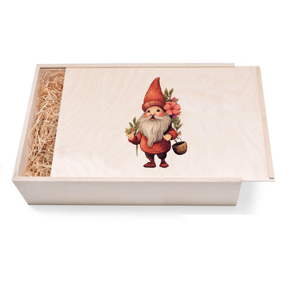 Zwergen Geschenkbox groß aus Holz mit verzierten Deckel. Jetzt in unserem Geschenke Onlineshop kaufen.