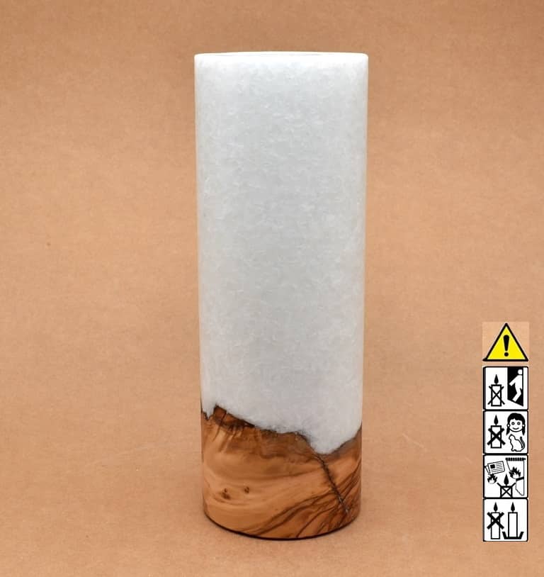 Kerze mit Holz Unikat Rund 90 x 250 mm mit Teelicht Nr.: 9