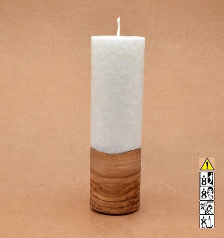 Liebliche Kerze mit Holz Unikat Rund 60 x 200 mm mit Docht Nr.: 4