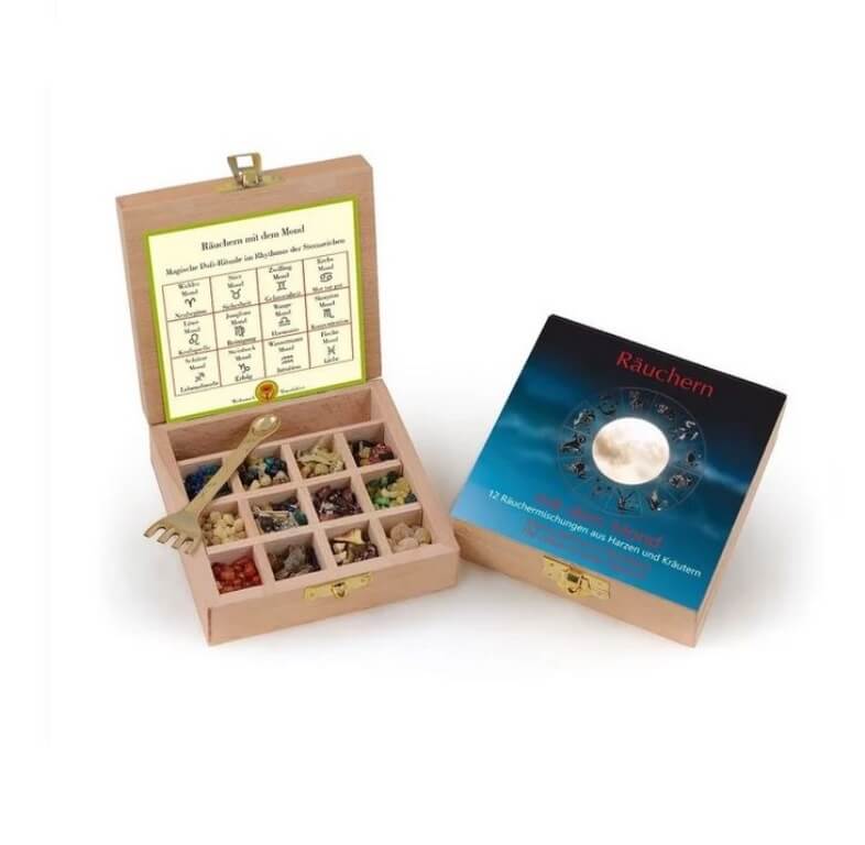 Räucherkasten Räuchern mit dem Mond Räucherkasten Räuchern mit dem Mond. 12 Sorten Räucherwerk mit Beschreibung.