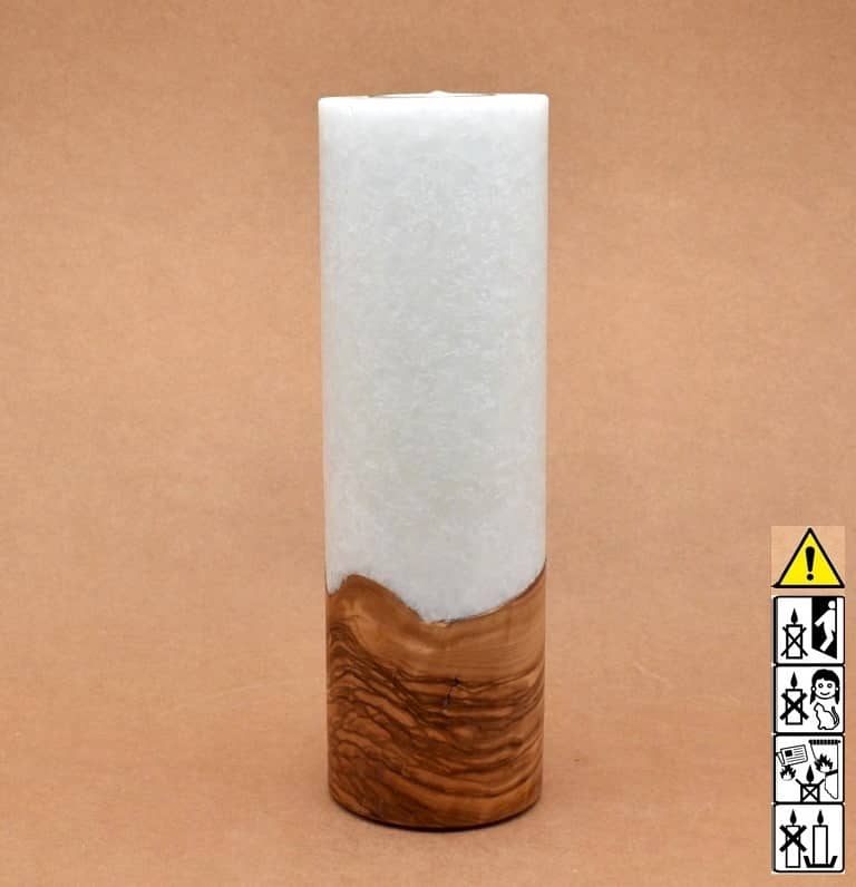 Kerze 80x250mm mit Holzelement, Individuelle, persönliche Hochzeitskerze  Holzkerze, Rund Stearinoptik, Hochzeitskerze mit Teelicht im Kerzen online Shop für Hochzeiten bestellen, günstig kaufen.