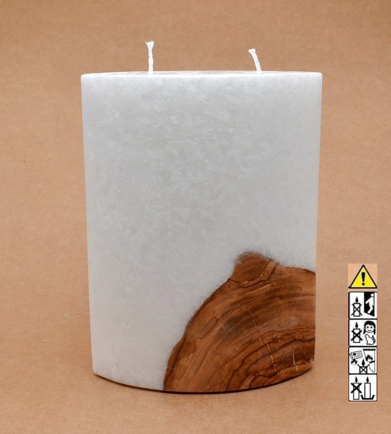 Kerze mit Holz Oval Kanten spitz 210 x 140 x 80 mm 2 x Docht. Nr.: 3