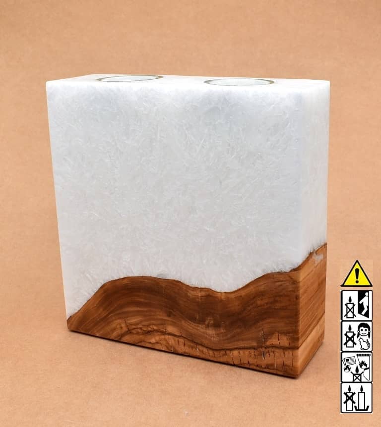 Kerze mit Sockel Holz Unikat Quader 60 x 200 x 200 mm 2 x Teelicht Nr.: 4
