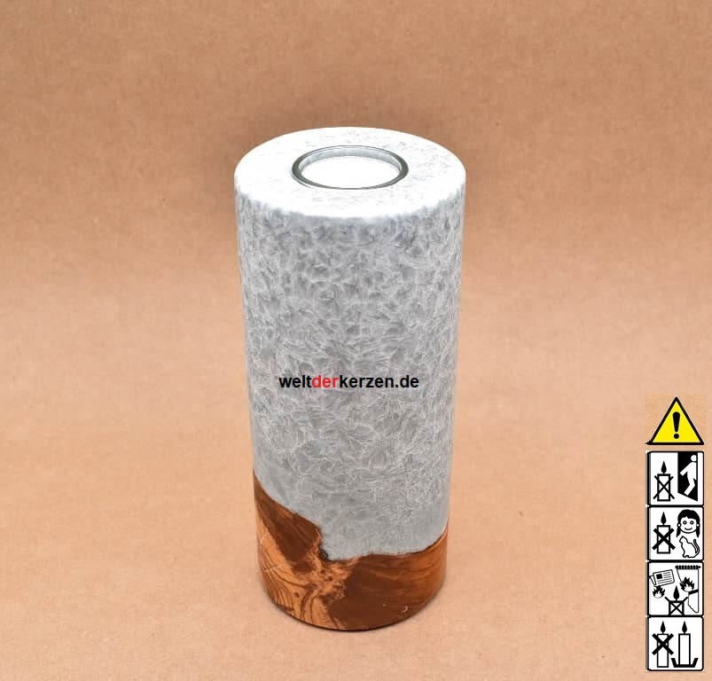 Kerze mit Holzelement, Unikat Holzkerze, Rund Stearinoptik, Kerze mit Teelicht Nummer 134