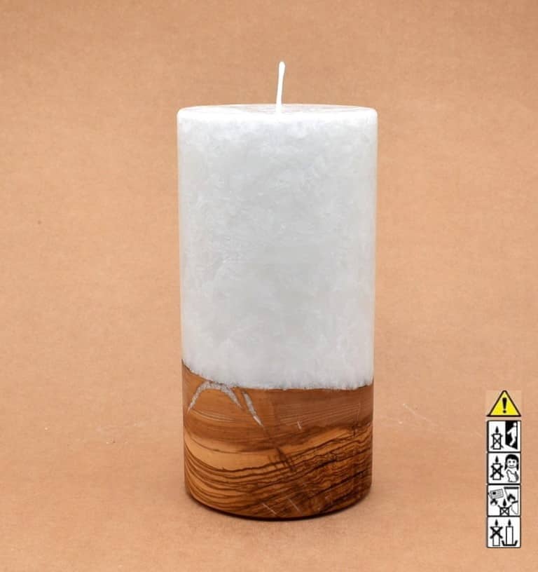 Kerze mit Holz Unikat Rund 100x250mm ohne Teelicht. Jetzt in unserem Geschenke Onlineshop kaufen.