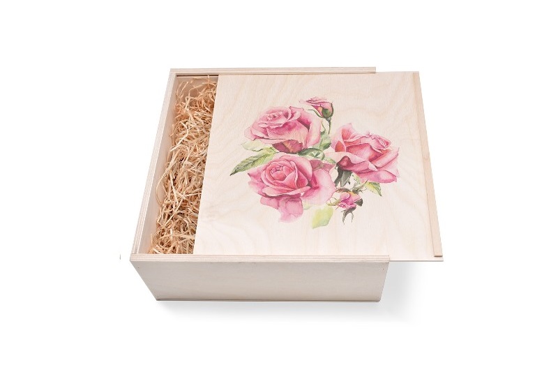 Geschenkbox aus Holz groß mit Rosenblüten. Als Geschenk für Sie oder Ihn. Jetzt in unserem Kerzen Onlineshop kaufen.