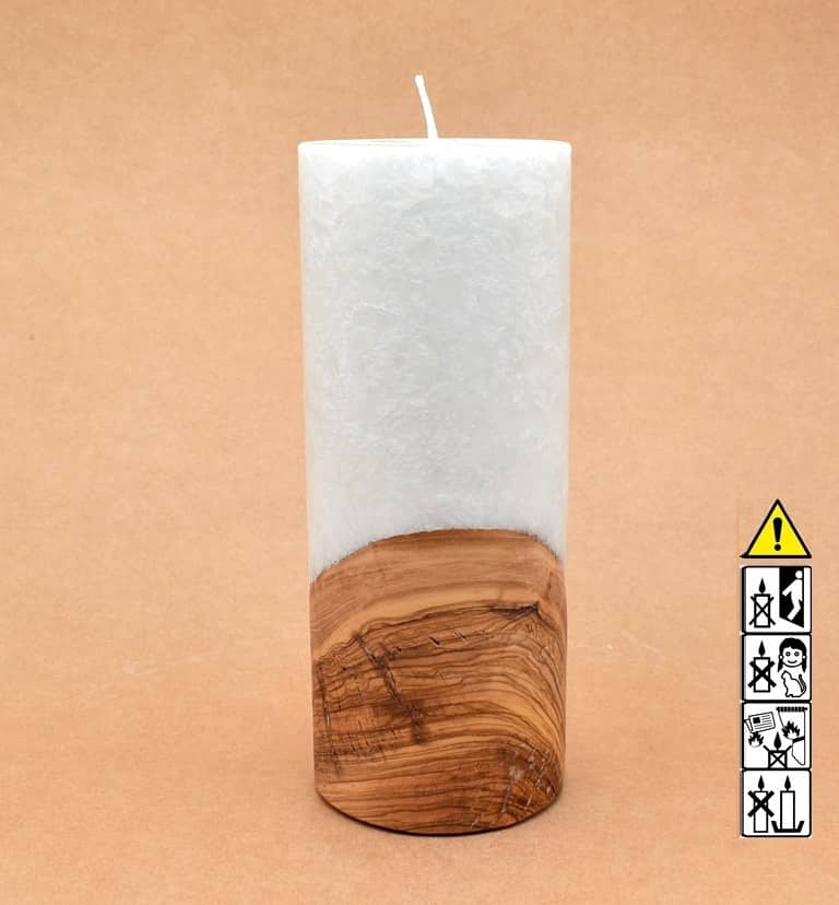 Kerze mit Holz Unikat Rund 80 x 200 mm mit Docht Nr.: 2