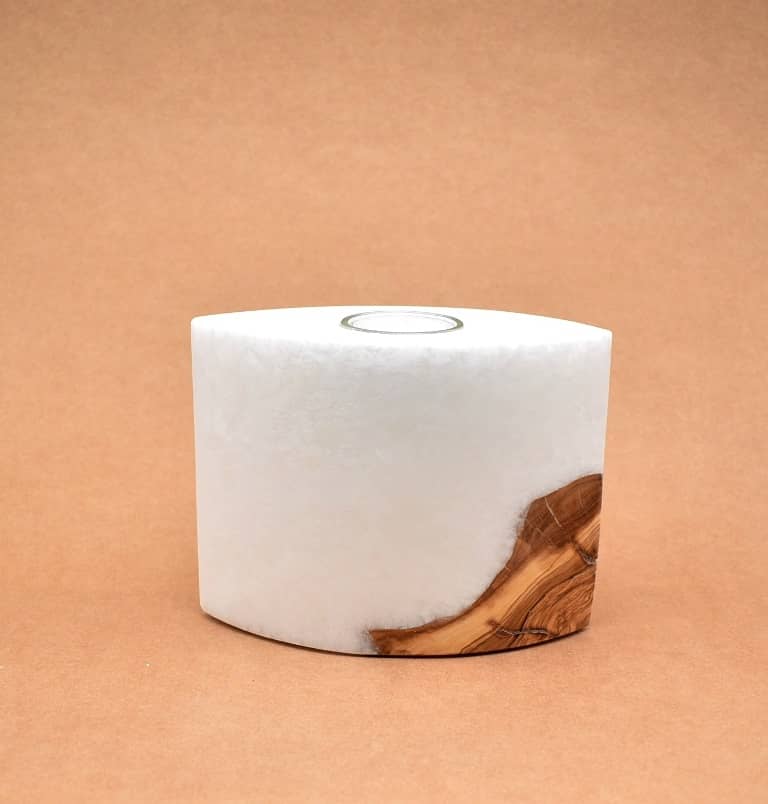Kerze mit Holz Unikat Oval 80 x 140 x 120 mm mit 1 Teelicht Nr.: 2