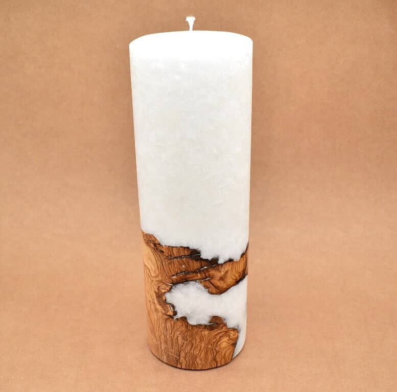 Kerze mit Holz Unikat Rund 100 x 300 mm ohne Teelichteinsatz Nr. 7