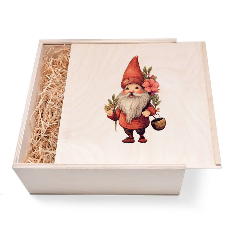 Zwergen Geschenkbox groß aus Holz mit verzierten Deckel. Jetzt in unserem Geschenke Onlineshop kaufen.