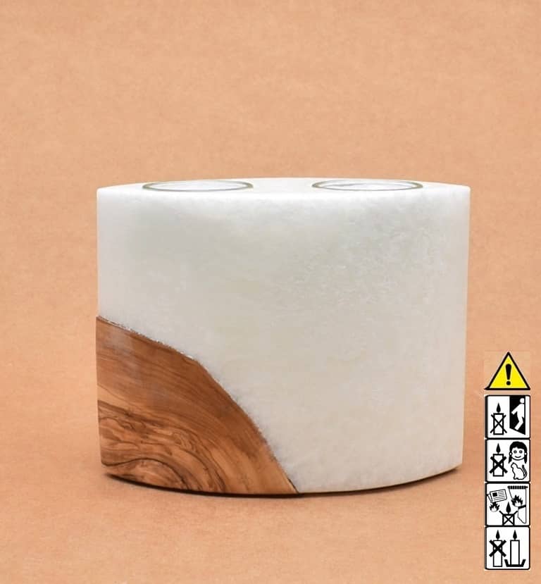 Kerze mit Holz Unikat Oval 80 x 140 x 120 mm mit 2 Teelichter Nr.: 6