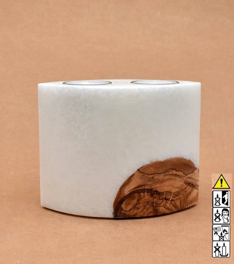 Kerze mit Holz Unikat Oval 80 x 140 x 120 mm mit 2 Teelichter Nr.: 6