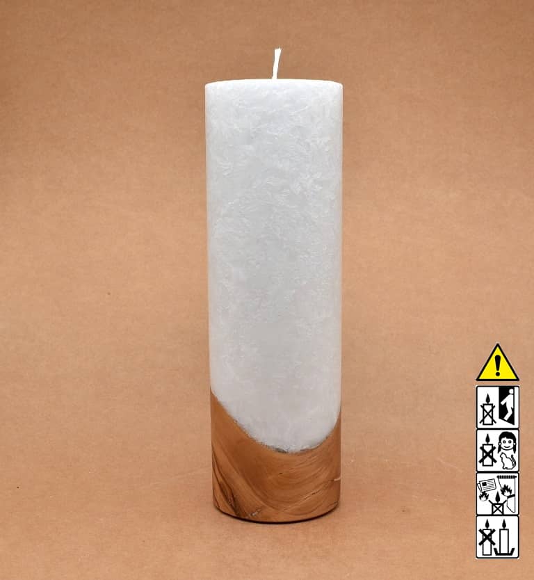 Kerze 80x250mm mit Holzelement, Individuelle, persönliche Hochzeitskerze  Holzkerze, Rund Stearinoptik, Hochzeitskerze mit Teelicht im Kerzen online Shop für Hochzeiten bestellen, günstig kaufen.