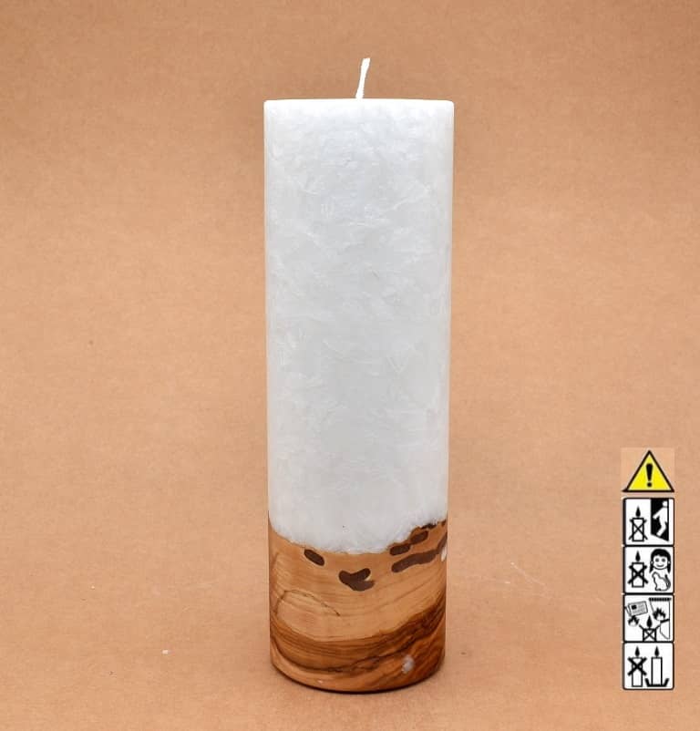 Kerze 80x250mm mit Holzelement, Individuelle, persönliche Hochzeitskerze  Holzkerze, Rund Stearinoptik, Hochzeitskerze mit Teelicht im Kerzen online Shop für Hochzeiten bestellen, günstig kaufen.
