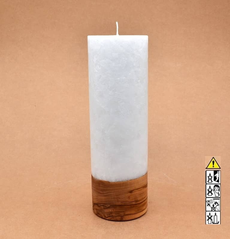 Kerze 80x250mm mit Holzelement, Individuelle, persönliche Hochzeitskerze  Holzkerze, Rund Stearinoptik, Hochzeitskerze mit Teelicht im Kerzen online Shop für Hochzeiten bestellen, günstig kaufen.