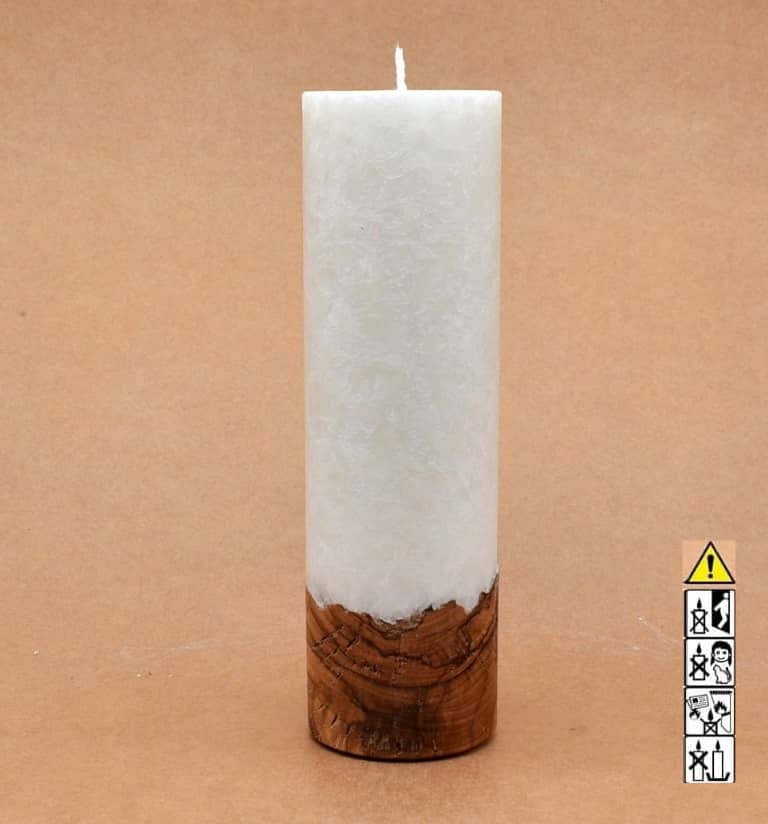 Liebliche Kerze mit Holz Unikat Rund 60 x 200 mm mit Docht Nr.: 2
