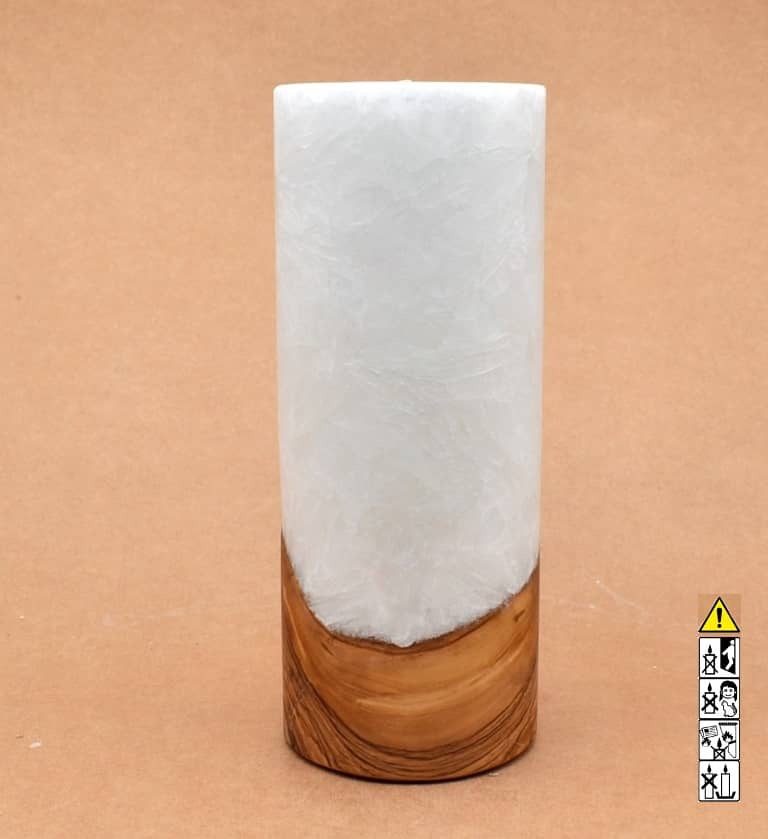 Kerze mit Holz Unikat Rund 80 x 200 mm mit Teelicht Nr.: 18