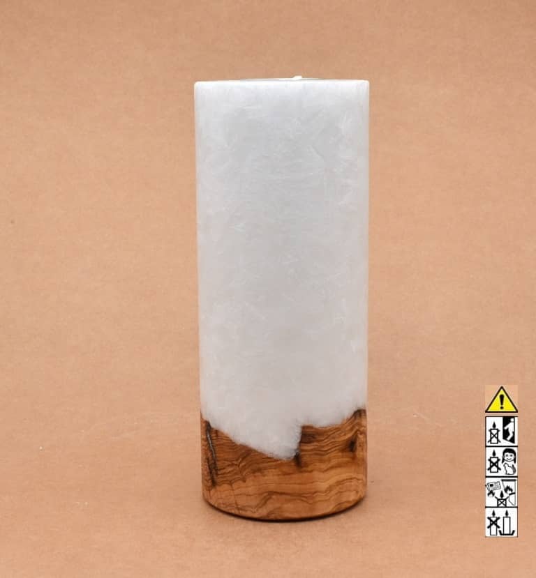 Kerze mit Holz Unikat Rund 80 x 200 mm mit Teelicht Nr.: 18